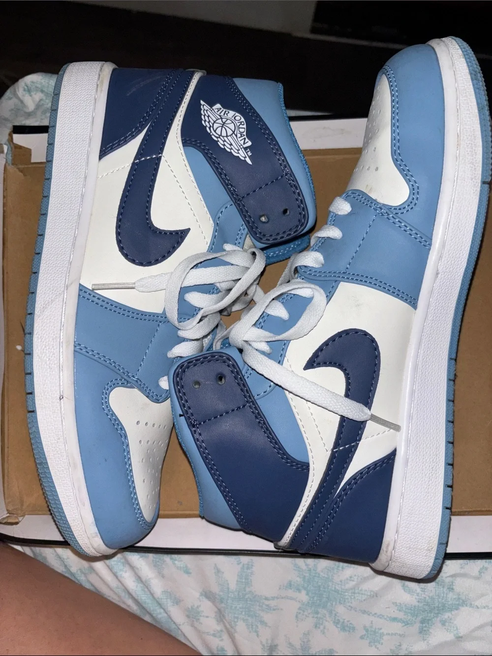 Jordan High-Top Sneakers in Light Blue, Navy and White